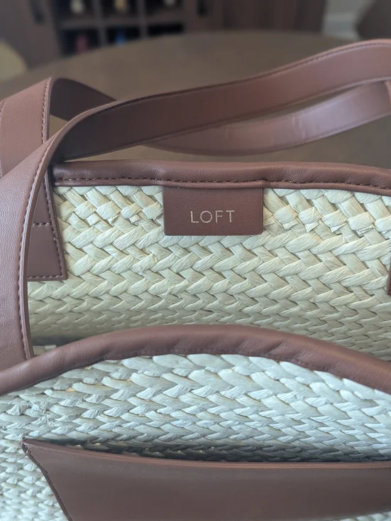 LOFT Straw Tote with Brown Leather Trim - Picture 3 of 11